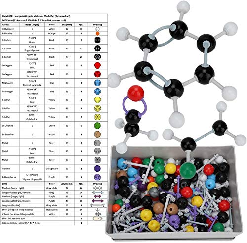 ZIXINFEI Modelo molecular Organica Estructura Inorgánica Kit Química Electron Orbita Estructura Modelo Herramienta de Ayuda Química para Profesores Estudiantes Científicos Clase de Química (267pcs)