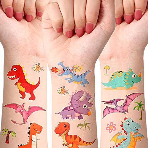 10 Hojas Tatuajes Temporales de Dinosaurios para Niños Pegatina de Tatuaje de Dinosaurio Suministros de Fiestas Temáticas de Animales Tiranosaurio T-Rex de Dibujos Animados Impermeables