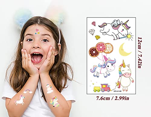 10 Hojas Unicornio Tatuajes Temporales Para Niños Niñas, Falso Tattoos Pegatinas Impermeables Calcomanías para Infantiles Regalo de Fiesta de Cumpleaños