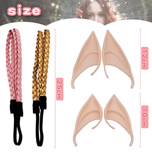 2 Pares Orejas Elfo con 2 Diademas, FUKPO Orejas de Elfo Orejas Elfo Cosplay, Orejas Latex Elf Ears para Halloween Fiesta Anime(Color Claro)