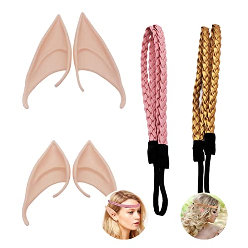 2 Pares Orejas Elfo con 2 Diademas, FUKPO Orejas de Elfo Orejas Elfo Cosplay, Orejas Latex Elf Ears para Halloween Fiesta Anime(Color Claro)