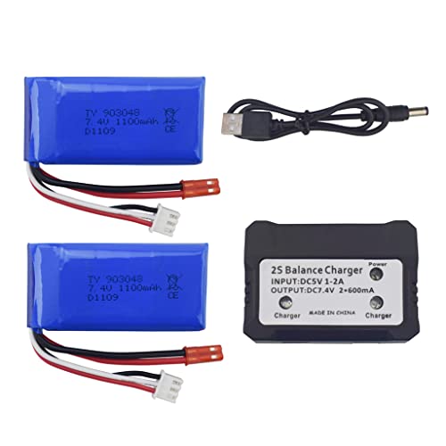 2PCS 7.4V 1100mAh Batería con Cable de Carga USB para WLTOYS A949 A959 A969 A979 K929 Batería de Control Remoto de Alta Velocidad RC V912 v913 l959 t23 t55 f45 Repuestos de batería de helicóptero