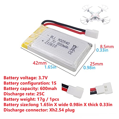 5pcs 3.7V 800mAh litiobatería con 5en1 Cargador para MJX X708 X709 X708W U45 U42 U45W U42W E32HW Syma X5c X5A X5SC X5SW H5C V931 S5C S5W SS40 FQ36 T32 T5W H42 Cuadricóptero RC Drone Batería BLLRC