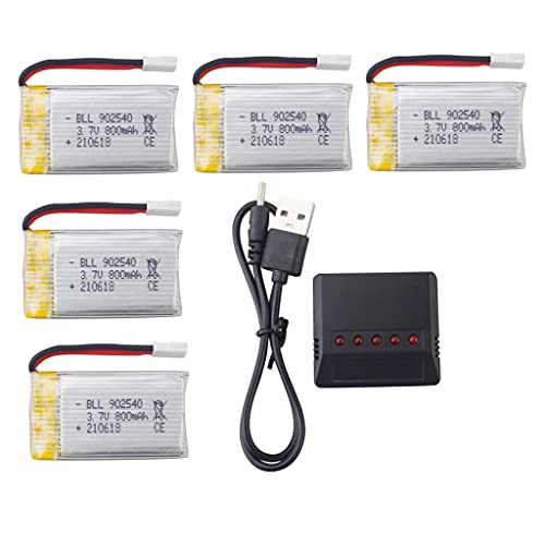 5pcs 3.7V 800mAh litiobatería con 5en1 Cargador para MJX X708 X709 X708W U45 U42 U45W U42W E32HW Syma X5c X5A X5SC X5SW H5C V931 S5C S5W SS40 FQ36 T32 T5W H42 Cuadricóptero RC Drone Batería BLLRC