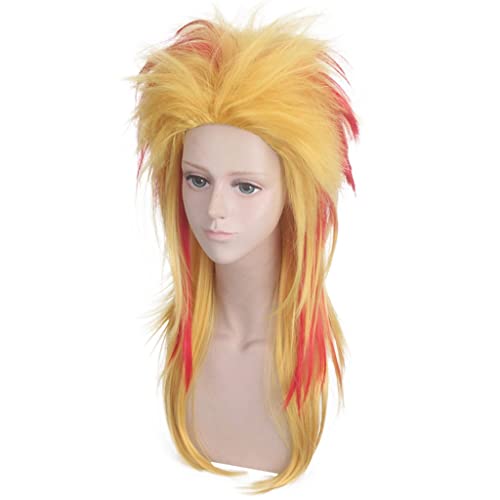 6 0cm Peluca Larga de Peluca Amarilla y roja de Pelucas Mixtas for Halloween Party Cosplay Anime Wig Traje Sintético Hair Hombres Mujeres con Gorra de Peluca