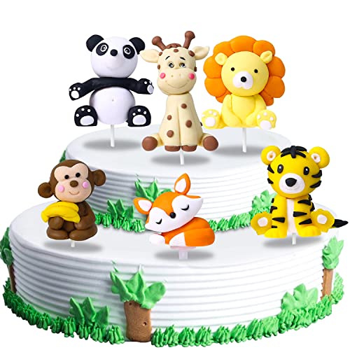 6 Piezas Selva Temática Animales Toppers, Doyomtoy Decoración de Pastel de Animales de La Selva, Animal Fiesta de Cumpleaños DIY Decoración para Pasteles Suministros