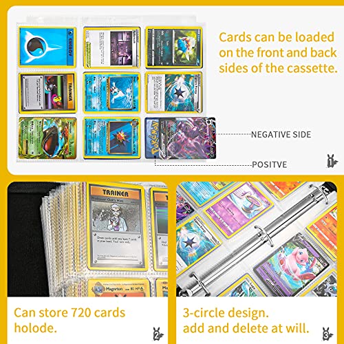 Álbum Pokemon Cartas Coleccionables, Funda Bolsa Grande Trading Cards Cromos de MTG Magic,GX,EX, Tarjetas Compatible, Sostiene Hasta 720 Tarjetas - 40 Premium - 9 Páginas Bolsillo(Yellow)