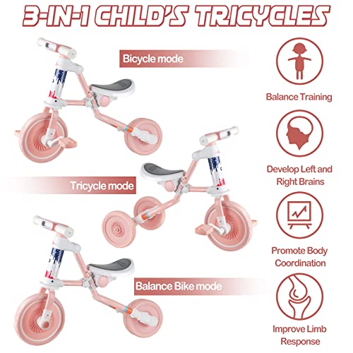 Arfmaget Triciclos para Niños,5 en 1 Una Bicicleta para Bebes,bebé Bicicleta para Niños de 2-4 años,Carro de Equilibrio con Altura del Asiento Regulable y Pedales extraíbles