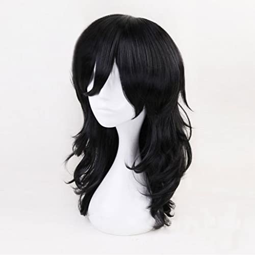 Black Rizado Peluca Cosplay Anime Traje Peluca Lolita Bangs Long Wavy Pelucas Calor Resistente al Calor Hombres Mujeres Pelucas