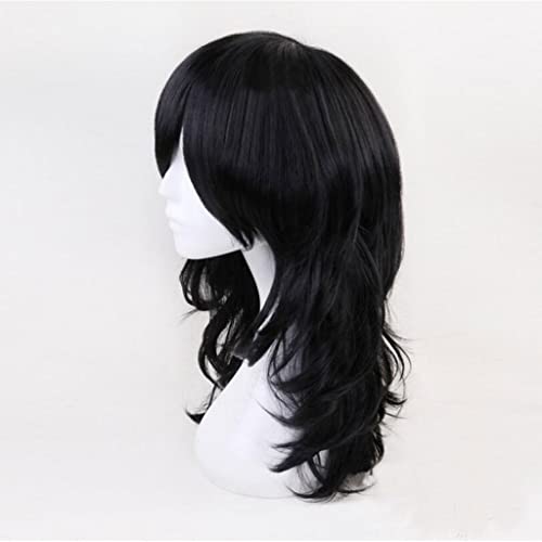 Black Rizado Peluca Cosplay Anime Traje Peluca Lolita Bangs Long Wavy Pelucas Calor Resistente al Calor Hombres Mujeres Pelucas