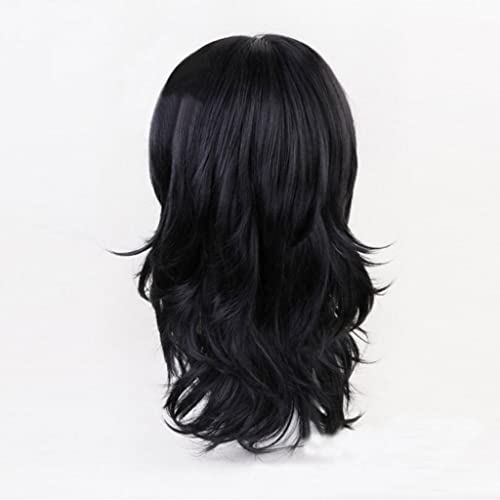 Black Rizado Peluca Cosplay Anime Traje Peluca Lolita Bangs Long Wavy Pelucas Calor Resistente al Calor Hombres Mujeres Pelucas