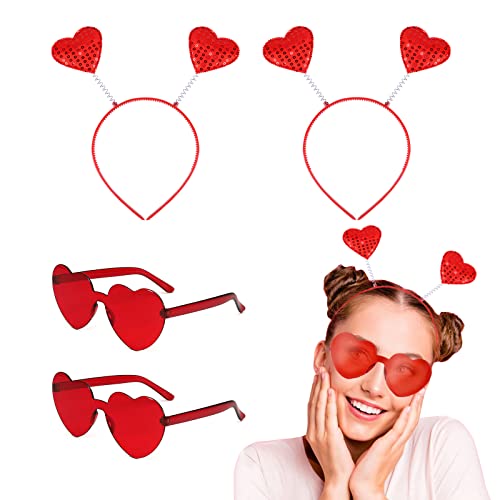 BOFUNX Disfraz 2 Gafas Corazones de Fiesta de Hippie Corazón Gafas Divertidas+2 Diademas de Corazón Accesorios para Disfraces Cosplay Fiesta Cumpleaños Carnaval Navidad para Hombres Mujeres