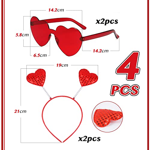 BOFUNX Disfraz 2 Gafas Corazones de Fiesta de Hippie Corazón Gafas Divertidas+2 Diademas de Corazón Accesorios para Disfraces Cosplay Fiesta Cumpleaños Carnaval Navidad para Hombres Mujeres