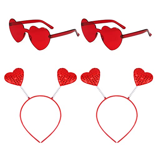 BOFUNX Disfraz 2 Gafas Corazones de Fiesta de Hippie Corazón Gafas Divertidas+2 Diademas de Corazón Accesorios para Disfraces Cosplay Fiesta Cumpleaños Carnaval Navidad para Hombres Mujeres