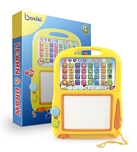 Boxiki kids Tablet de Aprendizaje en Inglés Pad Magnético para Dibujar por Juguetes Musicales para Niños. Aprende Números, Aprende el ABC, Juegos de Deletreo, Tonos Musicales