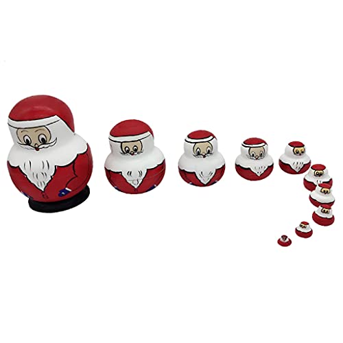 BQZJ Creativo 10 Uds Santa Claus de Madera Rusa apilable muñeca de anidación Matryoshka Navidad/cumpleaños/Madre/Regalo del Día de San Valentín Juguete para niños Regalo