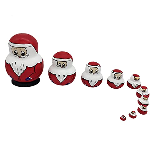 BQZJ Creativo 10 Uds Santa Claus de Madera Rusa apilable muñeca de anidación Matryoshka Navidad/cumpleaños/Madre/Regalo del Día de San Valentín Juguete para niños Regalo