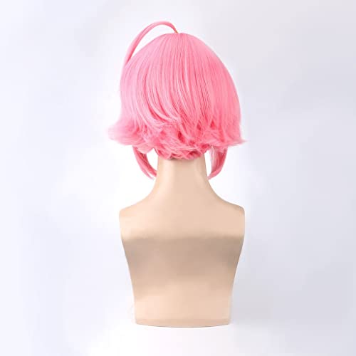 Corto Peluca rizada Anime Cosplay Mujeres Hombres Pelucas Pink Resistente al Calor Pelo sintético Sintético Partido de Halloween Peluca