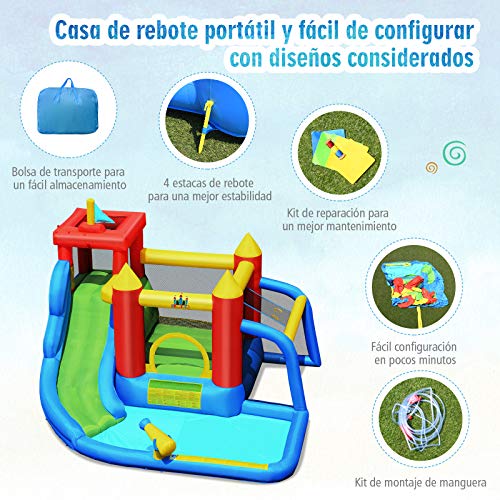 COSTWAY Castillo Hinchable con Tobogán para Niños con Soplador de 450 W Centro de Juego Piscina de Juegos con Kit de Reparación y Bolsa de Transporte para Parque Patio Jardín