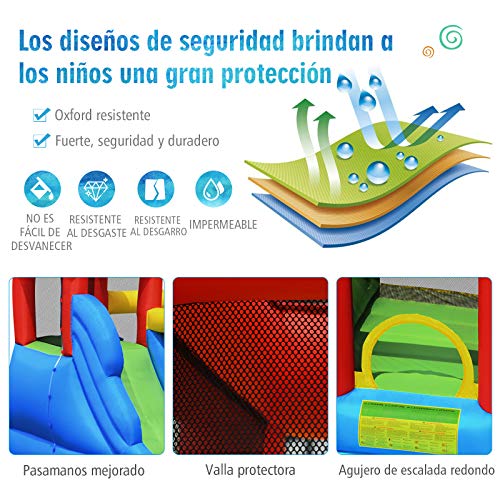 COSTWAY Castillo Hinchable con Tobogán para Niños con Soplador de 450 W Centro de Juego Piscina de Juegos con Kit de Reparación y Bolsa de Transporte para Parque Patio Jardín