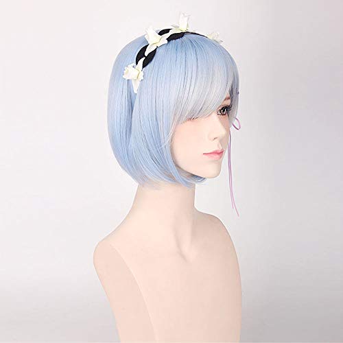 Creamily Blue Short Bob Rem Cosplay Peluca Anime sintético Hair Party Peluca Zero Comenzando la vida en otro mundo