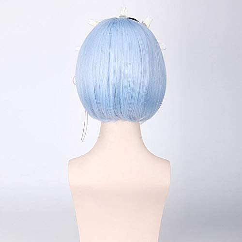 Creamily Blue Short Bob Rem Cosplay Peluca Anime sintético Hair Party Peluca Zero Comenzando la vida en otro mundo