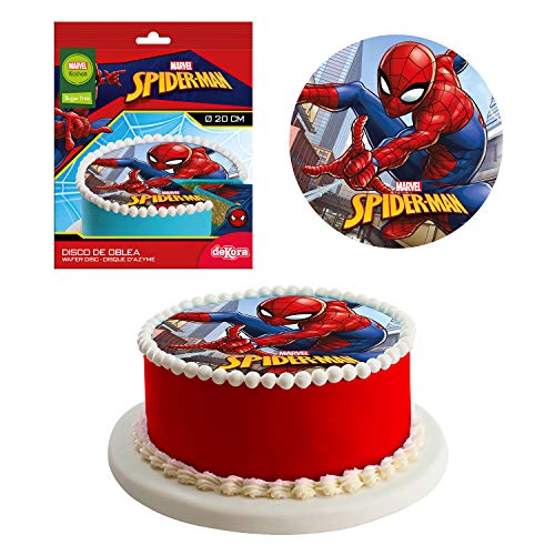 Dekora- Decoracion Tartas de Cumpleaños Infantiles En Disco de Oblea de Spiderman, multicolor, 20 centímetros (114367)