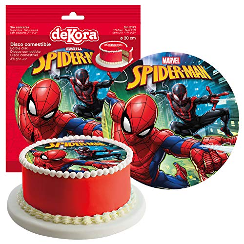 Dekora - Disco Comestible para Decoración de Tartas de Cumpleaños de Spiderman - 20 cm