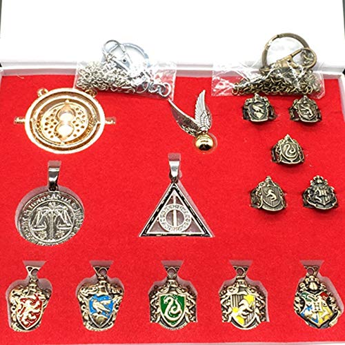 Dilla Beauty - Juego de 15 palillos mágicos para niños con arma de metal para niños, juguete de Hermione Dumbledore con llavero, collar con caja de regalo, 15 Pcs, Aleación