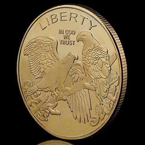 DOWNN 2PCS Liberty Coin Gold Plated Souvenir Bald Eagle In God We Trust USA Collectible Gift Collection Art Liberty Coin Commemorative Coin-Gold,q