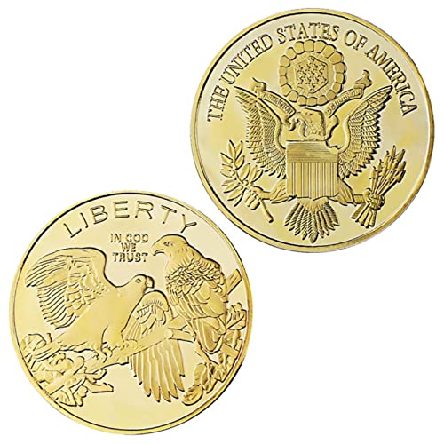 DOWNN 2PCS Liberty Coin Gold Plated Souvenir Bald Eagle In God We Trust USA Collectible Gift Collection Art Liberty Coin Commemorative Coin-Gold,q