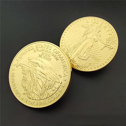 DOWNN 2PCS United States of America Bald Eagle Souvenir Gift Statue of Liberty Gold Plated Commemorative Coin In God We Trust Gold Coin