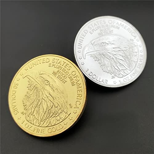 DOWNN 2PCS United States of America Bald Eagle Souvenir Gift Statue of Liberty Gold Plated Commemorative Coin In God We Trust Gold Coin