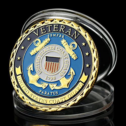 DOWNN 2PCS US Coast Guard Veteran Semper Souvenir Bald Eagle Pattern Collectible Gift Gold Plated Commemorative Coin