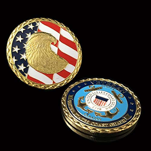 DOWNN 2PCS US Coast Guard Veteran Semper Souvenir Bald Eagle Pattern Collectible Gift Gold Plated Commemorative Coin