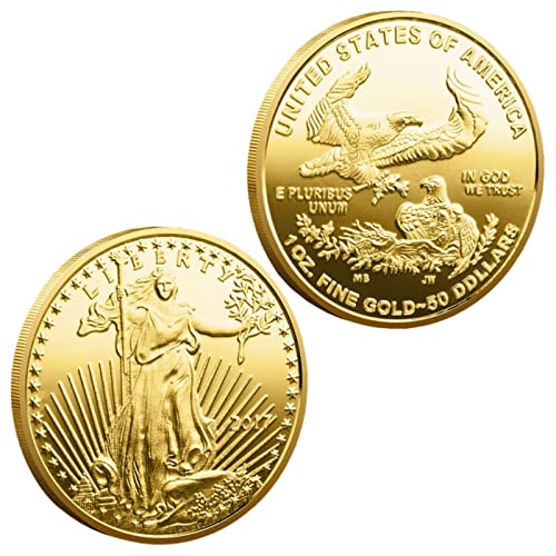 DOWNN 2PCS US Statue of Liberty Souvenirs and Gifts Gold Plated Coin Seal of The USA Bald Eagle Challenge Coins Commemorative Coin