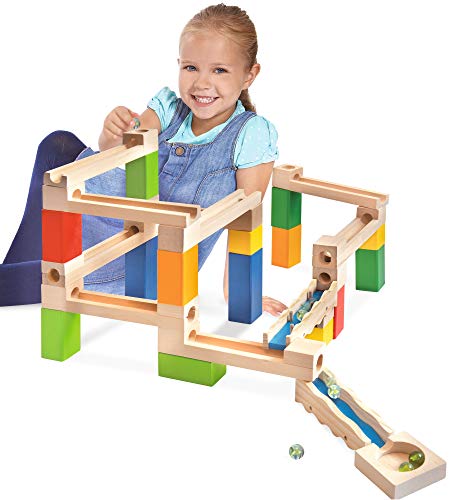 Eichhorn 100002023 - Juego de construcción de pilares de Madera de Pino (Incluye 2 rieles funcionales, columnas, Bolas, raíles, Bandeja colectora, Piezas de conexión, 35 Piezas)