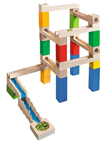 Eichhorn 100002023 - Juego de construcción de pilares de Madera de Pino (Incluye 2 rieles funcionales, columnas, Bolas, raíles, Bandeja colectora, Piezas de conexión, 35 Piezas)