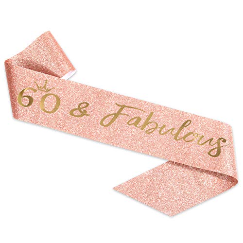 Fajín y tiara de oro rosa para el 60 cumpleaños para mujer, regalo de 60 cumpleaños para felices fiestas de 60 cumpleaños
