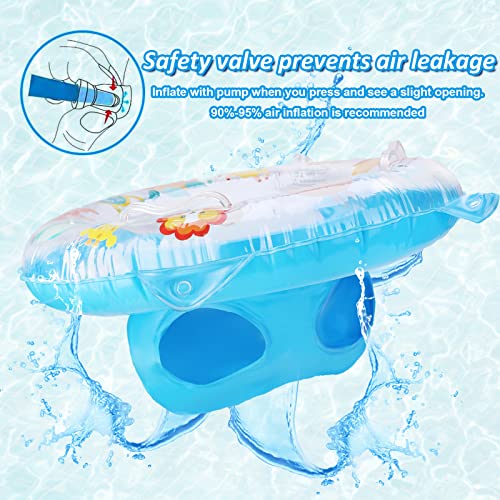 Flotador bebé con Asiento and Inflador, Anillo de Natación de Dibujos Animados Piscina Flotador Inflable para Niños Flotador de Natación Barca Niños Hinchable Nadar Entrenador Juguetes de Piscina,Azul