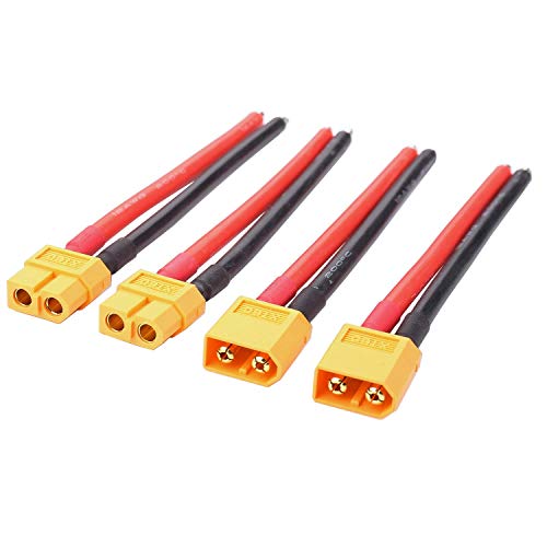 GTIWUNG 2 Pares XT60 Enchufe Hembra Macho del Enchufe de con el Alambre del silicio de 100mm 12AWG para el Drone de FPV de la batería de RC Lipo, 2 Pares XT60 Conectores