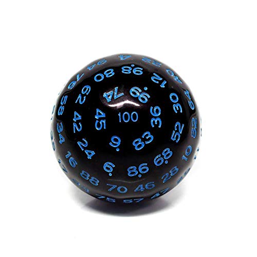 HD DICE Dados poliédricos de 100 páginas (D100) | Color negro sólido con numeración azul (45 mm) para Dungeons and Dragons. DND MTG RPG Poker Casino reemplazo por bolsa gris impermeable