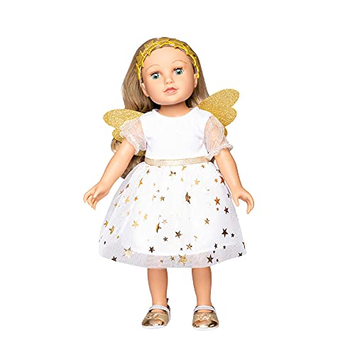 Heless 2152-Vestido para muñecas con diseño de ángel de la Guarda, con alas Diadema de Estrella, tamaño 35-45 cm, Color Blanco/Dorado (2152)