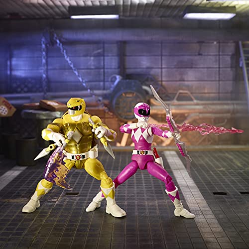 Husbro MMPR/TMNT Lightning, Mike y April como amarillo y rosa Rangers figura de acción paquete de 2