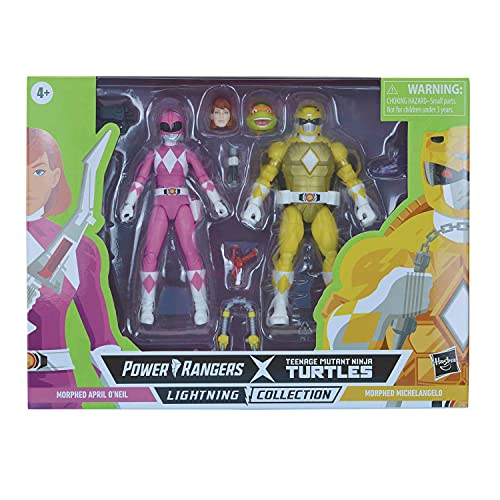 Husbro MMPR/TMNT Lightning, Mike y April como amarillo y rosa Rangers figura de acción paquete de 2