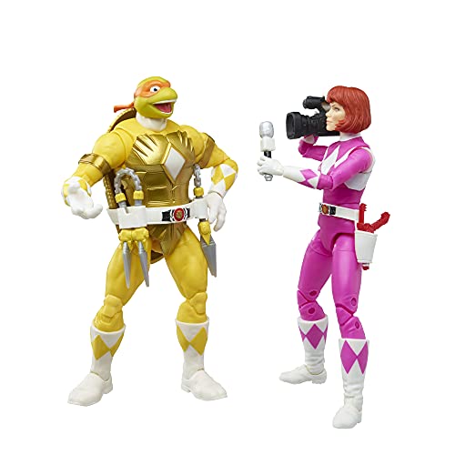 Husbro MMPR/TMNT Lightning, Mike y April como amarillo y rosa Rangers figura de acción paquete de 2