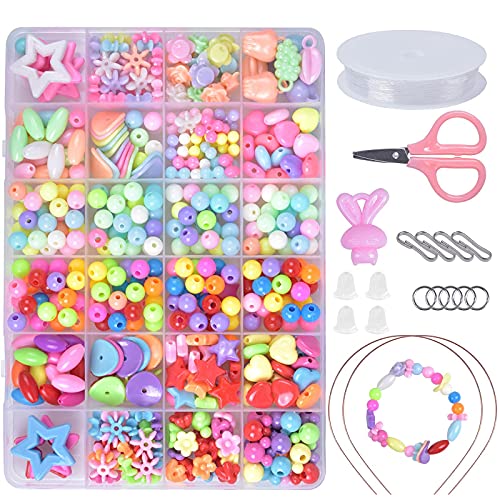 Jinlaili Niños Bricolaje Conjunto de Cuenta, 400 PCS Juego de Cuentas Bricolaje para niños, Cuentas Coloridas para Hacer Joyas para Niños Pulseras de Abalorios Cuentas de Collares (24 Tipos)