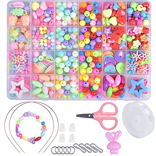 Jinlaili Niños Bricolaje Conjunto de Cuenta, 400 PCS Juego de Cuentas Bricolaje para niños, Cuentas Coloridas para Hacer Joyas para Niños Pulseras de Abalorios Cuentas de Collares (24 Tipos)