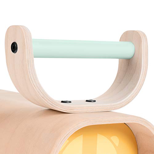 Lalaloom LIONER - Andador para bebe de madera natural (diseño león, correpasillos para equilibrio, caminador con ruedas de 360 grados), 40x27x35 cm, color Amarillo