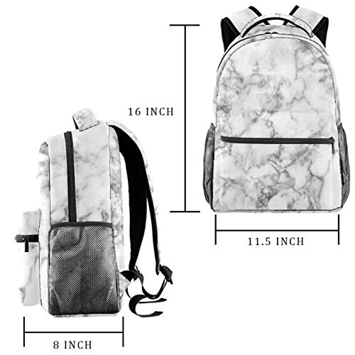 LAZEN for Girl Boy College School Travel Camping Daypack White Marble Pattern Lightweight Bookbag Printing Backpack